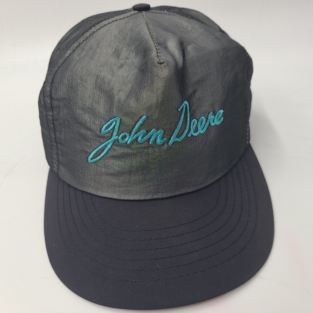 Vintage John Deere Hat Snapback Gray Black Blue Nylon Script Farm‎ Outdoors Men